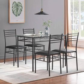 Black 5-Piece Dining Set with Rectangular Glass-Top Table and 4 Chairs