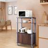 Modern 3-Shelf Kitchen Baker’s Rack Cart on Wheels in Brown Wood Finish
