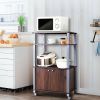 Modern 3-Shelf Kitchen Baker’s Rack Cart on Wheels in Brown Wood Finish