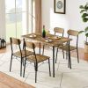 Modern Industrial 5-Piece Dining Set with Wood Top Table and 4 Chairs