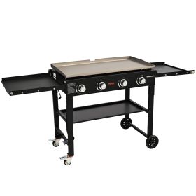 Commercial Griddle On Cart, 36' Heavy Duty Manual Flat Top Griddle, Outdoor Cooking Station With Side Shelves