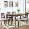 6 Piece Kitchen Dining Set, Rectangular Wooden Dining Table with 4 Upholstered Chairs and a Bench, Dining Table Set for 6 People, Living Room