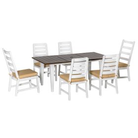 Outsunny 7 Piece Patio Dining Set with Umbrella Hole, Aluminum Outdoor Furniture Set with 6 Chairs and Cushions for Garden, Backyard, or Poolside