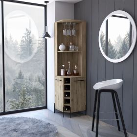 Reese Corner Bar Cabinet, Two Shelves, Double Door Cabinet, Five Built-in Wine Rack, Four Interior Shelves