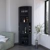 FM FURNITURE Clifton Corner Bar Cabinet, with 5 shelves,Cup Hanger and Eight Built-in Wine Rack, Black