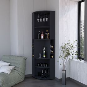 FM FURNITURE Clifton Corner Bar Cabinet, with 5 shelves,Cup Hanger and Eight Built-in Wine Rack, Black