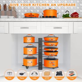 Upgraded 8 Tier Pot and Pan Organizer Rack with Lid Holder Kitchen Cabinet Cookware Organizer and Storage Stand Adjustable Heavy Duty Pan Rack for Cou