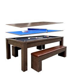 7ft 3-in-1 Multi-Functional Pool Table with Benches (Pool Table + Ping Pong Table + Dining Table)