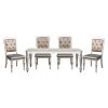 Glamorous Silver Finish Dining Set 5pc Dining Table 4x Side Chairs Crystal Button Tufted Upholstered Modern Style Furniture