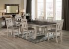 7pc Cottage Style Extendable Dining Table Set Chalk Gray Tow Tone Finish Upholstered Chair Dining Room Wooden Furniture Two Self-Storing Refectory Lea