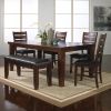 Contemporary 6pc Dining Set 18" Extendable Leaf Table Leather Look Polyurethane PU Fabric Upholstered Chair Bench Seats Brown Finish Wooden Solid Wood