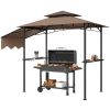 Outsunny 8' x 5' Outdoor Grill Gazebo, Barbecue Gazebo Shelter with Side Awning, 2 Side Shelves and 6 Hooks, Brown
