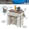 Techni Home Deluxe Mobile Kitchen Island Cart with Water Resistant Top, Storage Cabinets with Adjustable Shelves, and Towel & Spice Rack