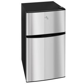3.2 Cu Ft Compact Refrigerator, Mini Fridge with Freezer, Adjustable Shelves and Reversible Doors for Bedroom, Silver