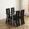 5 Pieces Dining Table Set for 4, Kitchen Room Tempered Glass Dining Table, 4 Chairs, Black, Table legs are silvery(including 2 packages)