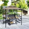 Outsunny 8' x 5' Outdoor Grill Gazebo, Barbecue Gazebo Shelter with Side Awning, 2 Side Shelves and 6 Hooks, Brown