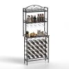 Freestanding Floor Wine Rack,Tall Wine Holder Stand with Wine Glass Holder,Storage Shelves,Wood Metal Stackable Bakers Rack