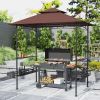 Outsunny 8' x 5' BBQ Grill Gazebo, 2-Tier Outdoor BBQ Gazebo with 2 Side Shelves, Storage Baskets, Ceiling Hook, Dark Brown