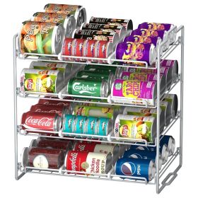 4 Tiers Stackable Can Rack Organizer for up to 48 Cans for Kitchen Cabinet and Pantry (Silver)