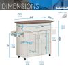 Techni Home Deluxe Mobile Kitchen Island Cart with Water Resistant Top, Storage Cabinets with Adjustable Shelves, and Towel & Spice Rack