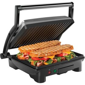 3-in-1 Panini Press & Grill, 4-Slice Non-Stick, Opens Flat - Stainless Steel