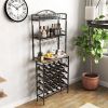Freestanding Floor Wine Rack,Tall Wine Holder Stand with Wine Glass Holder,Storage Shelves,Wood Metal Stackable Bakers Rack
