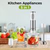 HB-2016A Hand Blender 5 in 1 white Immersion Blender Set, 30-Speed Hand Stick Blender with 600ml Beaker, 500ml Food Processor, Egg Whisk, Milk Frother