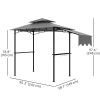8' x 5' Grill Gazebo, Double Tiered Barbecue Grill Gazebo Shelter with Side Awning, 2 Side Shelves, 6 Hooks, Light Grey