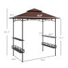 Outsunny 8' x 5' BBQ Grill Gazebo, 2-Tier Outdoor BBQ Gazebo with 2 Side Shelves, Storage Baskets, Ceiling Hook, Dark Brown