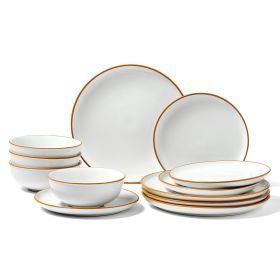 12 PCS Dinnerware Set Ceramic Plates and Bowls Sets Service for 4 White