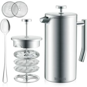 Stainless Steel French Coffee Press, with Double Wall and Extra Filters 34oz
