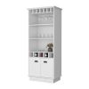 FM FURNITURE Sophia Bar Cabinet with Glassware Rack and Five Bottle Racks, White