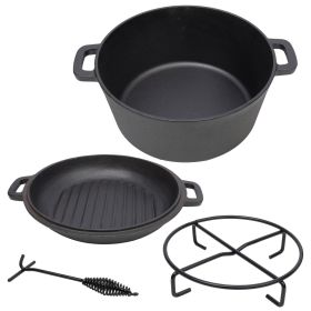 3 in 1 Pre-Seasoned Cast Iron Dutch Oven, Outdoor Camping Deep Pot, 5 Quart. Cover As A Skillet with Ribbed Bottom Design. With 1PC Iron Pot Rack