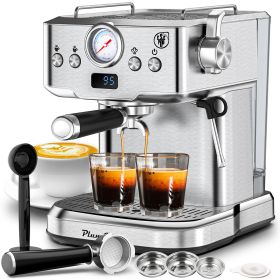 PlumChef Espresso Machine 20 Bar Professional Compact Household Coffee Espresso Maker with Milk Frother Steam Wand Pressure Gauge 60oz Water Tank Low