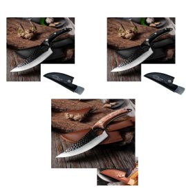 Household Bone Chopping Hand-forged Kitchen Knife Dual-use Knife Ghost Hand Made Chef Knives (Option: Sheath-Black Brown-Set B)